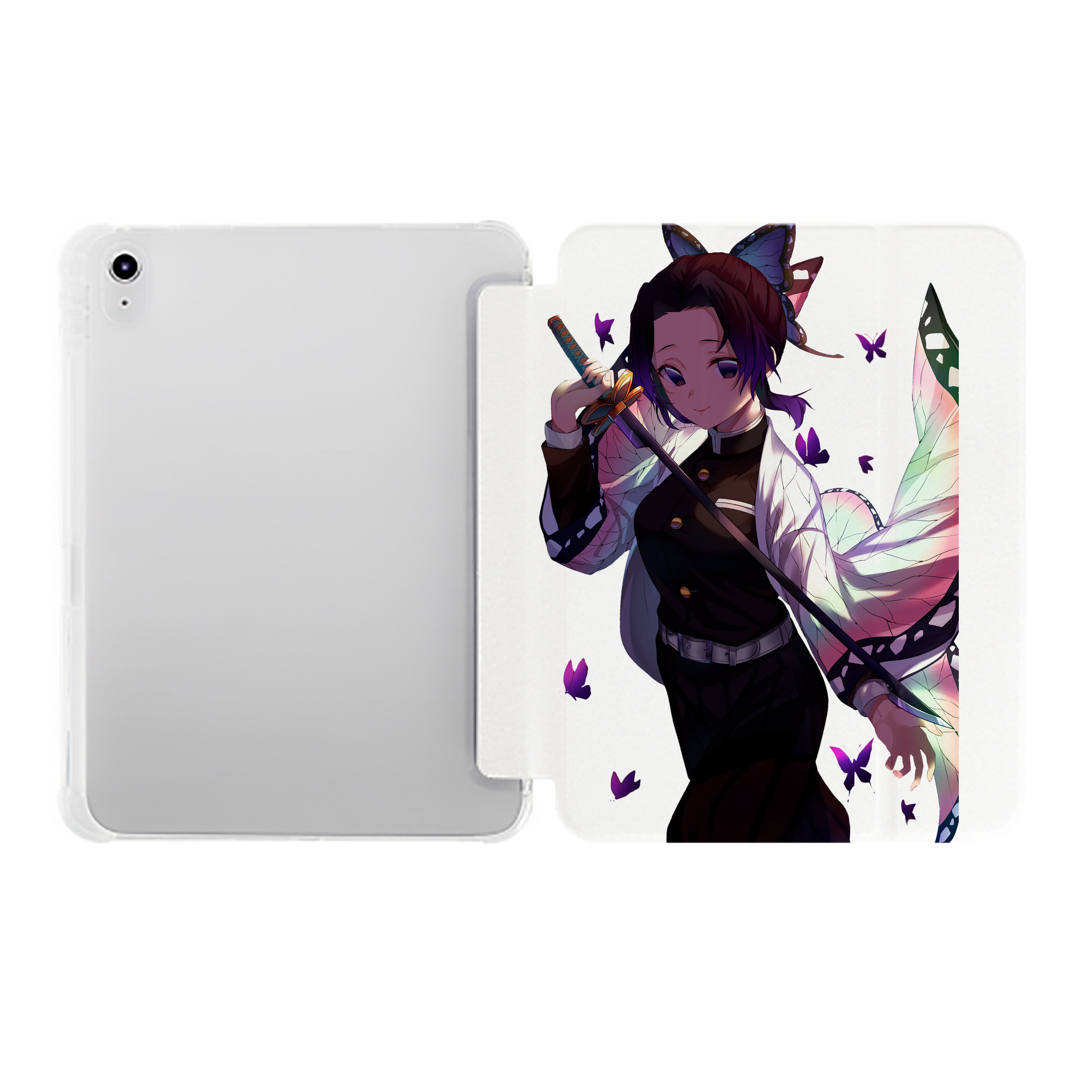 （画像用） 鬼滅の刃（きめつのやいば）蟲柱-胡蝶 しのぶ／こちょう しのぶ Kochou Shinobu IPad ケース ペン収納付き 三つ折りスタンド PUレザー×シリコン 対応機種9.5/10.5/10.9インチ